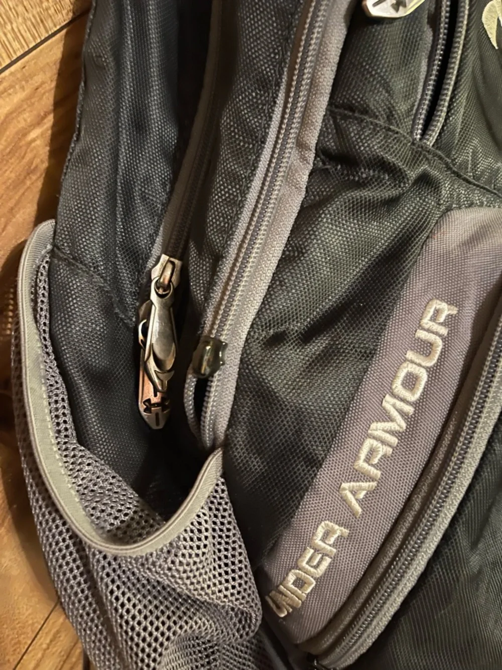 Under Armour Hustle Storm Black Grey Backpack School Hiking Travel Bag